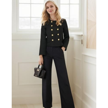 Kedera Womens Cropped Tweed Blazer Jackets Long Sleeve Open Front Blazer for Work Casual Business Outfits Black