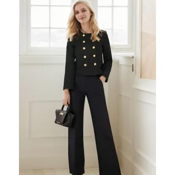 Kedera Womens Cropped Tweed Blazer Jackets Long Sleeve Open Front Blazer for Work Casual Business Outfits Black