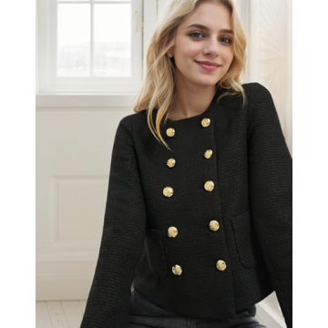 Kedera Womens Cropped Tweed Blazer Jackets Long Sleeve Open Front Blazer for Work Casual Business Outfits Black