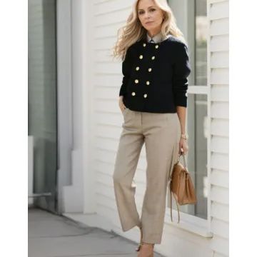 Kedera Womens Cropped Tweed Blazer Jackets Long Sleeve Open Front Blazer for Work Casual Business Outfits Black
