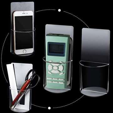 Boao 4 Pieces Wall Mount Remote Control Holder Self Adhesive Pen Holder for Wall Acrylic Clear Organ...