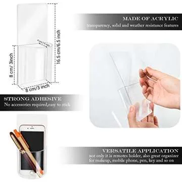 Boao 4 Pieces Wall Mount Remote Control Holder Self Adhesive Pen Holder for Wall Acrylic Clear Organizer Transparent Storage Box for TV Remote Phone Makeup Pens Brush Keys Bedroom Office living room
