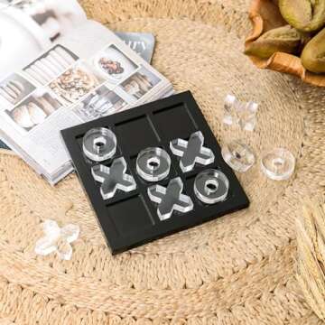 NIKKY HOME Acrylic Tic Tac Toe Wood Board Game Classic Coffee Table Decor Decorative Wooden Travel Game for Family, Black
