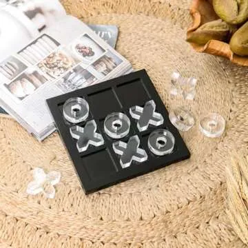 NIKKY HOME Acrylic Tic Tac Toe Wood Board Game Classic Coffee Table Decor Decorative Wooden Travel Game for Family, Black