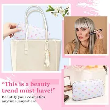 Nylon Small Makeup Bag for Purse, Cute Makeup Bag Preppy Cosmetic Zipper Pouch Purse, Waterproof Portable Travel Toiletry Bag Clutch Makeup Brush Bag Organizer Storage for Women Men Girl(White-Heart)