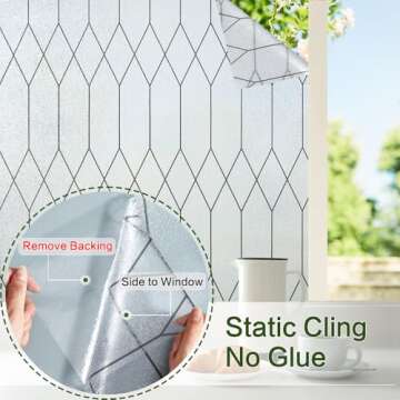 Windimiley Window Privacy Film Stained Glass Frosted Glass Window Clings Moroccan Lattice Decorative Bathroom Door Coverings UV Sun Blocking Heat Control Removable Home Window Tint,23.6 X 78.6 in