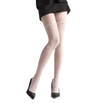 Marilyn Designer Hosiery w/ Polka Dot Pantyhose (S/M, White)