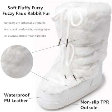 ZHENAIYISHENG Faux Fur Boots for Women - Fuzzy Fluffy Furry Water Resistant Snow Boots for Women - Anti-Slip with Cotton Sponge Lined and TPR Rubber Sole Black White Fur Boots (whitee 5)