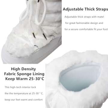 ZHENAIYISHENG Faux Fur Boots for Women - Fuzzy Fluffy Furry Water Resistant Snow Boots for Women - Anti-Slip with Cotton Sponge Lined and TPR Rubber Sole Black White Fur Boots (whitee 5)