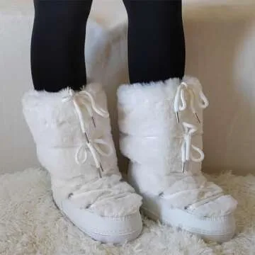 ZHENAIYISHENG Faux Fur Boots for Women - Fuzzy Fluffy Furry Water Resistant Snow Boots for Women - Anti-Slip with Cotton Sponge Lined and TPR Rubber Sole Black White Fur Boots (whitee 5)