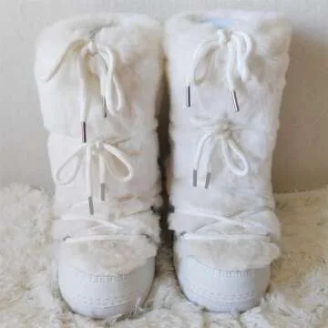 ZHENAIYISHENG Faux Fur Boots for Women - Fuzzy Fluffy Furry Water Resistant Snow Boots for Women - Anti-Slip with Cotton Sponge Lined and TPR Rubber Sole Black White Fur Boots (whitee 5)