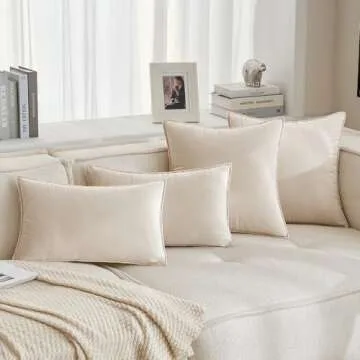 MIULEE Pack of 2 Decorative Velvet Throw Pillow Cover Soft Pillowcase Solid Square Cushion Case for Sofa Bedroom Car 20x20 Inch 50x50 Cm Cream White