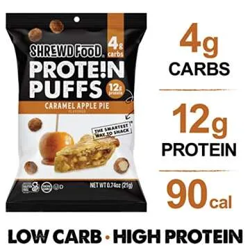 Shrewd Food Protein Puffs - Sweet and Crispy Dessert Puffs, Low Carb High Protein Cereal Snack, Peanut Free, Gluten Free, 12g Protein - Caramel Apple Pie & Cookies and Cream, 0.74 Oz (Pack of 8)