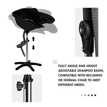 Giantex Shampoo Bowl with Height Adjustable Stand, Drain Hose, Portable Shampoo Sink for Washing Hai...