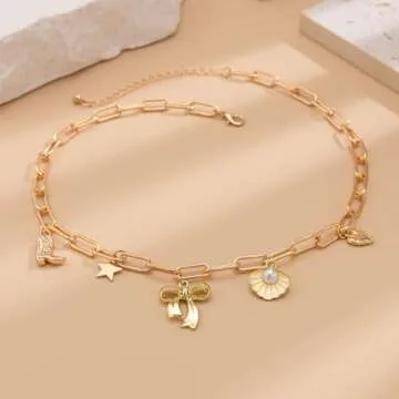 Dcfywl731 Bow Charm Necklace Dainty Gold Coastal Charm Necklace Choker Bowknot Chain Necklace Bow Jewelry Gift for Women
