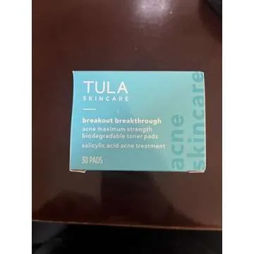 TULA Skin Care Breakout Breakthrough - Acne Maximum Strength Biodegradable Toner Pads, Non-Alcohol, Acne & Blemish Fighting, Soothes & Brightens Marks, 30 Pads