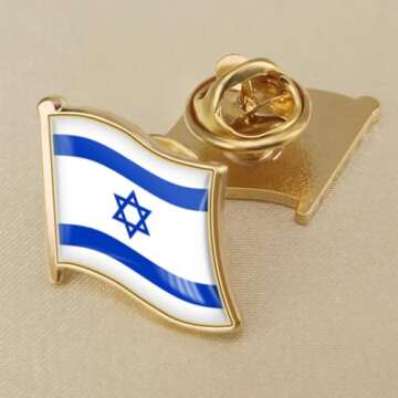 Israel Flag Lapel Pins, Mini Small Metal National Israeli Crossed Pride Lapel Pin Badge Tie Tack Set for Backpack Clothes Hat - Flag