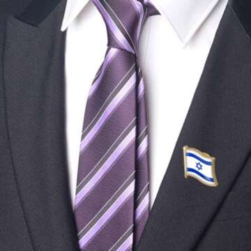 Israel Flag Lapel Pins, Mini Small Metal National Israeli Crossed Pride Lapel Pin Badge Tie Tack Set for Backpack Clothes Hat - Flag