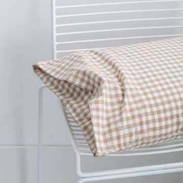 SUSYBAO Tan Gingham Duvet Cover Queen 100% Washed Cotton Beige Plaid Duvet Cover Set 3 Pieces Set 1 Soft Checkered Grid Duvet Cover with Zipper Ties 2 Pillowcases Luxury Farmhouse Gingham Bedding Set