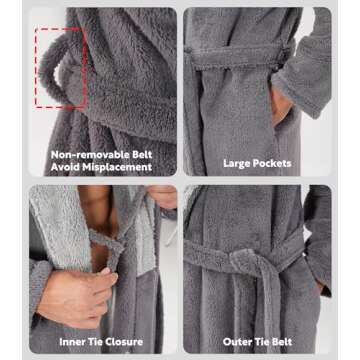 DAVID ARCHY Men's Soft Plush Fleece Robe Full Length Hooded Long Bathrobe for Men with Hood (L, Dark Gray- Shu Velveteen)