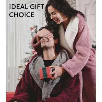 DAVID ARCHY Men's Soft Plush Fleece Robe Full Length Hooded Long Bathrobe for Men with Hood (L, Dark Gray- Shu Velveteen)