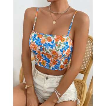 Verdusa Women's Floral Print Tie Backless Summer Crop Cami Top