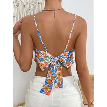 Stylish Verdusa Floral Print Tie Back Cami Top for Women