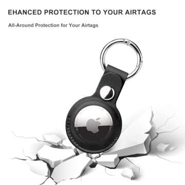 ONEJIE 4 Pack Airtag Leather Keychain, Durable & Shock-Resistant Protective Case for Apple Airtags, Airtag Holder with Key Ring for Pet Collar, Bag, Keys