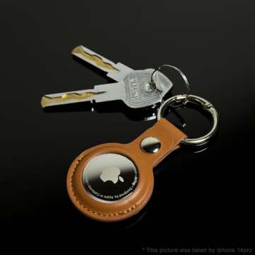 ONEJIE 4 Pack Airtag Leather Keychain, Durable & Shock-Resistant Protective Case for Apple Airtags, Airtag Holder with Key Ring for Pet Collar, Bag, Keys