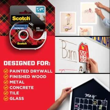 Scotch-Mount Removable Poster Tape, 3/4" x 150" (12.5 ft), Clear, Comes with Convenient Dispenser, Double-Sided Adhesive Bonds on Contact, Mounts Posters, Photos, Cards & Other Items (109S)