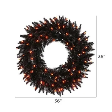 Vickerman 36" Black Fir Wreath with Orange LED Lights - Holiday Decor