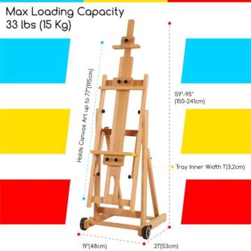 MEEDEN Versatile Studio H-Frame Easel - All Media Adjustable Beech Wood Studio Easel, Painting Floor Easel Stand, Movable and Tilting Flat Available, Holds Canvas Art up to 77"