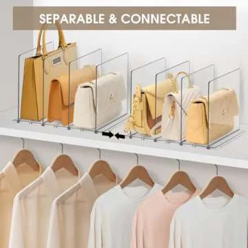 DoubleCare Adjustable Purse Organizer for Closet, Clear Handbag Organizers for Closets, Purse Bag Dividers for Closet, Purse Holder, Bookshelf for Bedroom, Office,8LAYER…