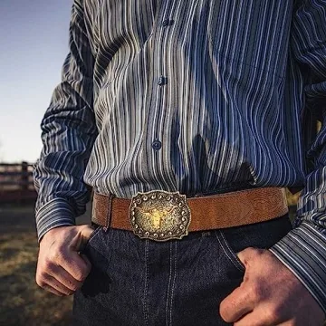 YCMI Western Cowboy Belt with Engraved Buckle