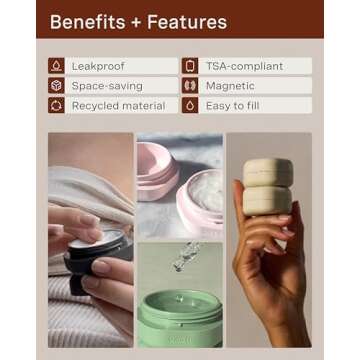 Cadence Travel Containers - Basic Skincare Set - Magnetic Travel Capsules - Facial Cleanser, Moistur...