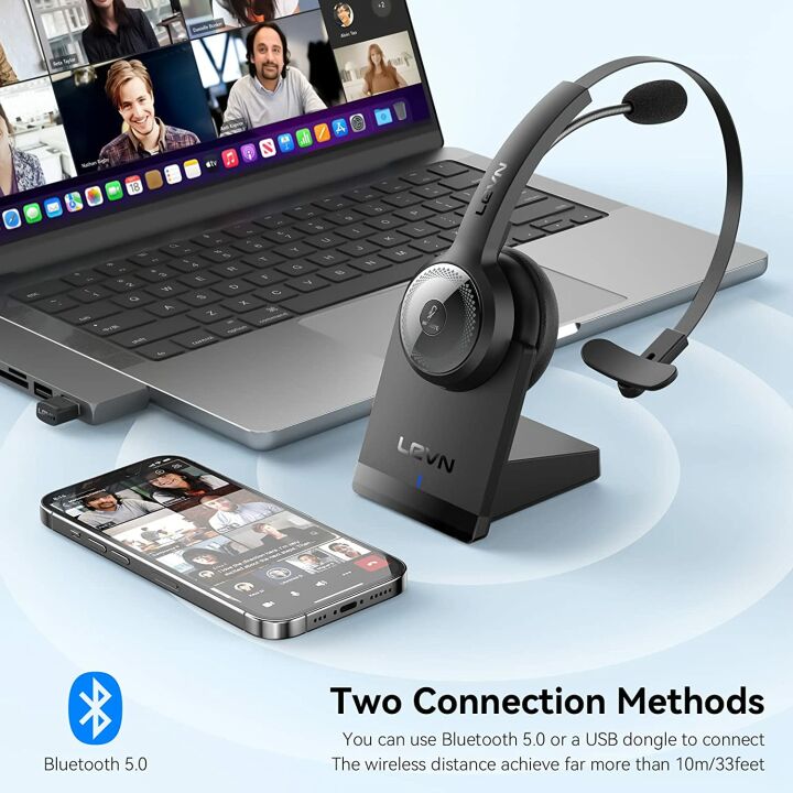 LEVN Bluetooth 5.0 Headset with AI Noise Cancelling