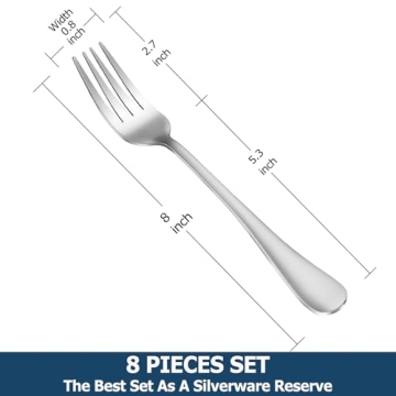 8 Piece Dinner Forks Set - Stainless Steel Silverware