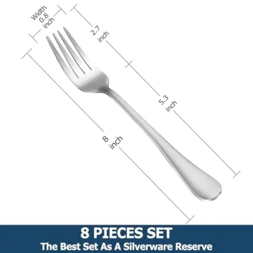 8 Piece Dinner Forks Set - Stainless Steel Silverware
