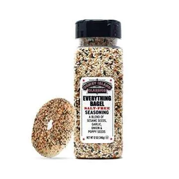 Everything Bagel SALT FREE Seasoning Premium Spice Blend With Sesame Seeds Onion Garlic And Poppy Seed Bulk Shaker Gluten Free Keto And Paleo 12 Oz (Container Style Might Vary)
