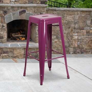 Flash Furniture Commercial Grade Purple Barstool for Indoor-Outdoor Spaces