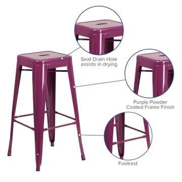 Stylish Flash Furniture Purple Barstool for Indoor-Outdoor Use