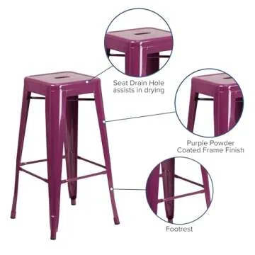 Stylish Flash Furniture Purple Barstool for Indoor-Outdoor Use