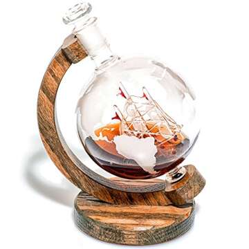 Whiskey Decanter with Ship Inside - Etched Globe Decanter for Alcohol, Bourbon, Scotch etc – Alcohol Gift for Groomsmen Gifts for Wedding or Housewarming Gift for Men & Women – 1000ml (Decanter)