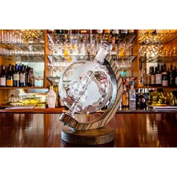Whiskey Decanter with Ship Inside - Etched Globe Decanter for Alcohol, Bourbon, Scotch etc – Alcohol Gift for Groomsmen Gifts for Wedding or Housewarming Gift for Men & Women – 1000ml (Decanter)