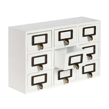Kate and Laurel Apothecary Wood Desk Drawer Set, 9 Drawers, Rustic White