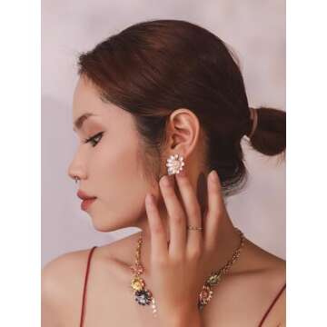 OJERRY Light Pink Elegant Daisy Flower Stud Formal Floral Earrings Aesthetic Jewelry for Women Cool Gifts for Girlfriend Women Trendy Stuff In Their 30s