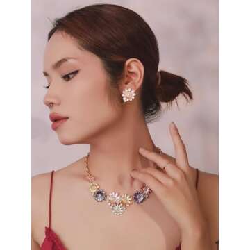 OJERRY Light Pink Elegant Daisy Flower Stud Formal Floral Earrings Aesthetic Jewelry for Women Cool Gifts for Girlfriend Women Trendy Stuff In Their 30s