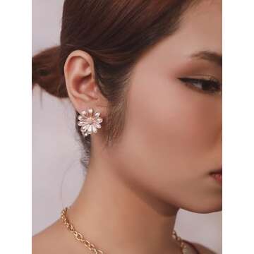 OJERRY Light Pink Elegant Daisy Flower Stud Formal Floral Earrings Aesthetic Jewelry for Women Cool Gifts for Girlfriend Women Trendy Stuff In Their 30s
