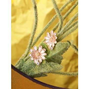 OJERRY Light Pink Elegant Daisy Flower Stud Formal Floral Earrings Aesthetic Jewelry for Women Cool Gifts for Girlfriend Women Trendy Stuff In Their 30s