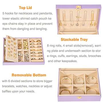 Voova Jewelry Box Organizer for Women Girls, 2 Layer Large Men Jewelry Storage Case, PU Leather Disp...